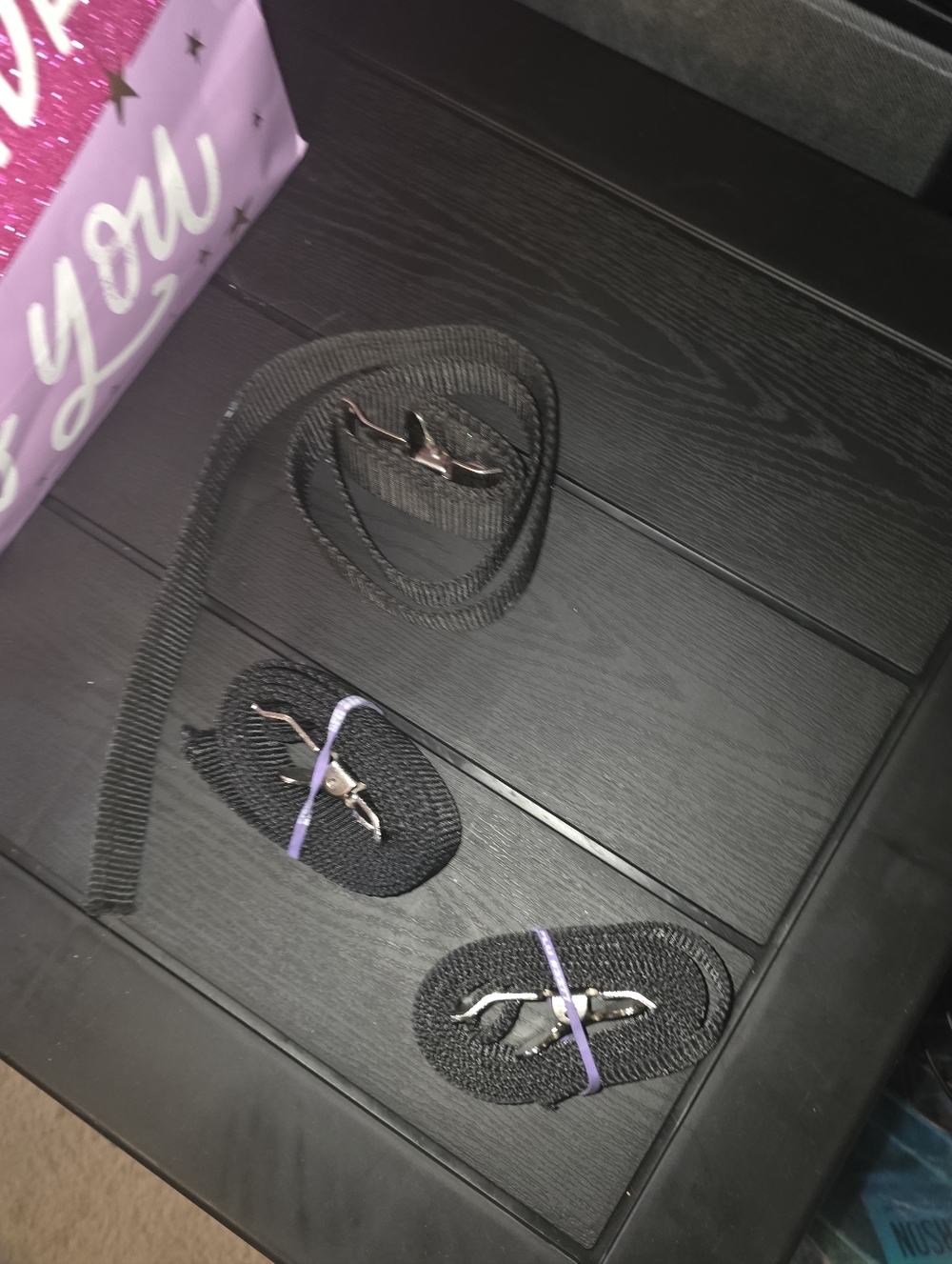 10 Black Straps with Metal Clips (Set)
